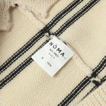 ダメージ加工 ボーダー Vネック ウールニット セーター(Stripe Damaged Sweater)