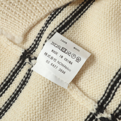 ダメージ加工 ボーダー Vネック ウールニット セーター(Stripe Damaged Sweater)