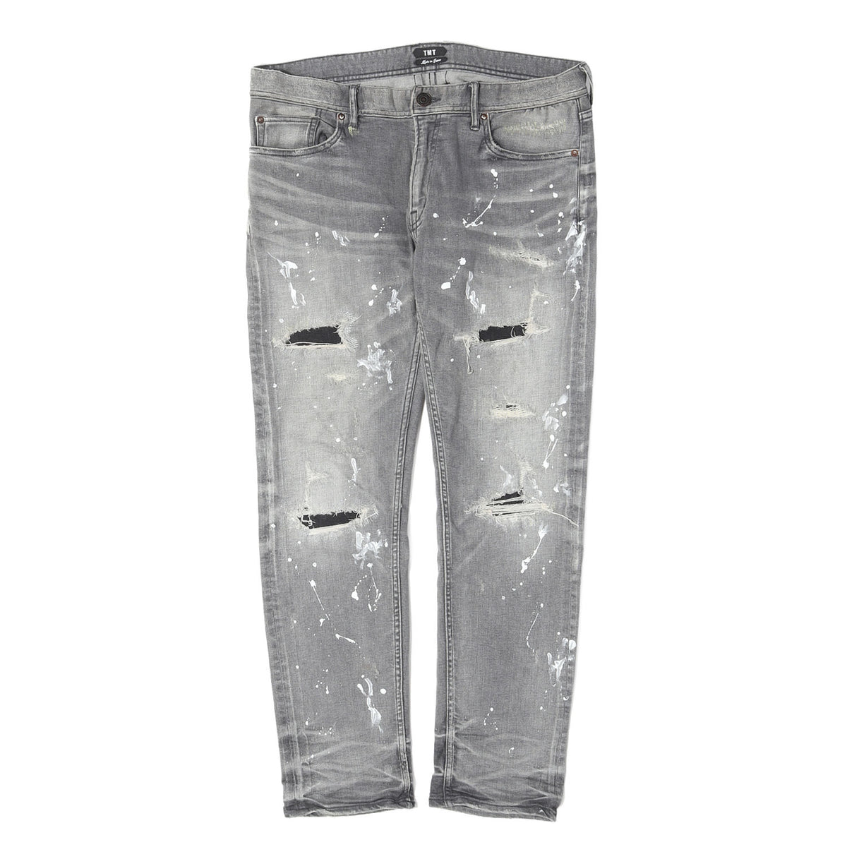 20SS ダメージリペア加工 ストレッチ クロップド デニムパンツ (HYBRID-STRETCH NEON CRASH DENIM 5P CROPPED TAPERED)