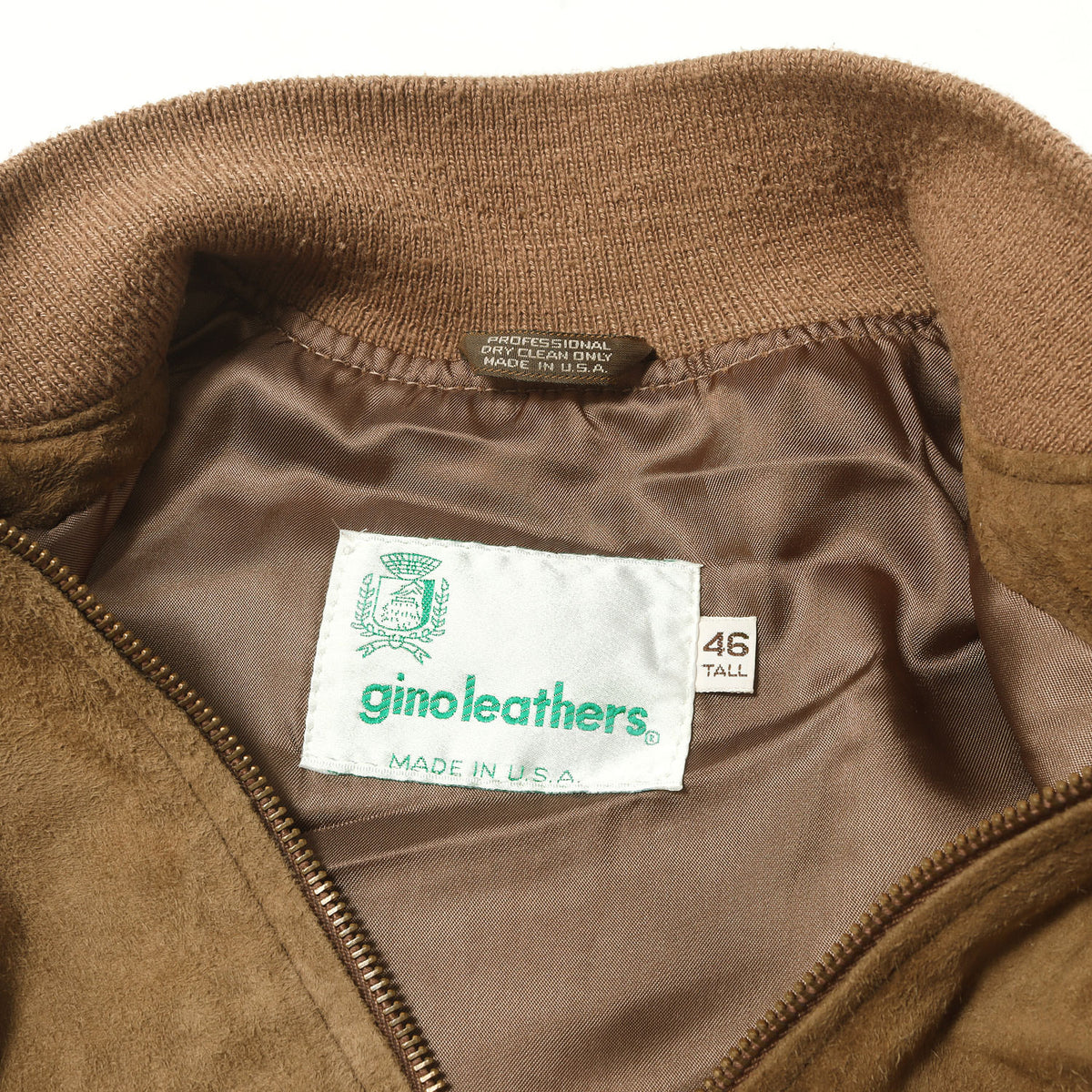 [Goodコンディション] 70s スウェード フルジップ ニットリブ ジャケット / USA製 GINO LEATHERS