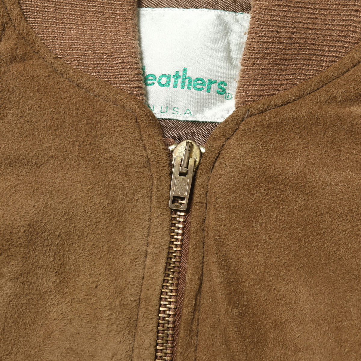 [Goodコンディション] 70s スウェード フルジップ ニットリブ ジャケット / USA製 GINO LEATHERS