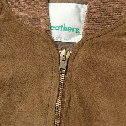 [Goodコンディション] 70s スウェード フルジップ ニットリブ ジャケット / USA製 GINO LEATHERS
