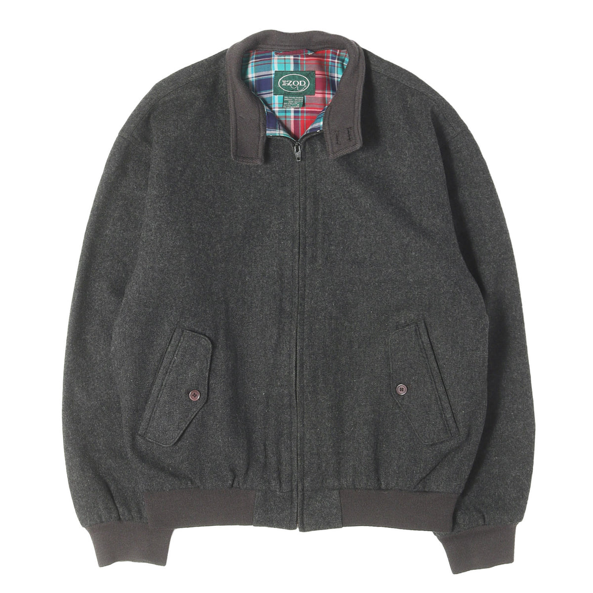 90s 裏地チェック メルトンウール ハリントン ジャケット IZOD LACOSTE