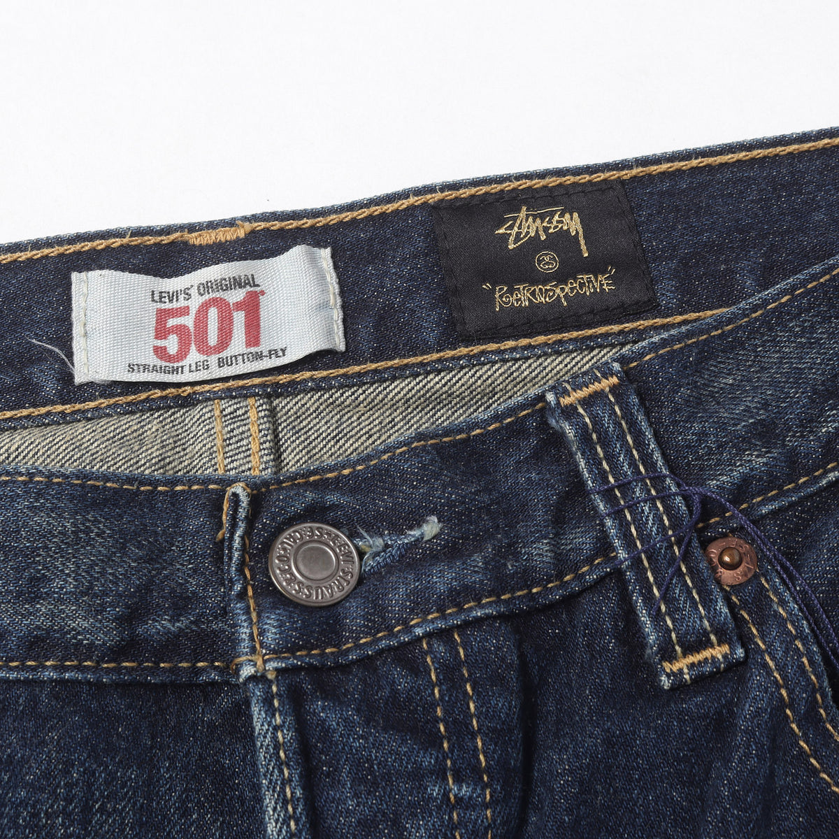 30周年記念 ×Levis 501 パッチ付き ダメージ加工 デニムパンツ