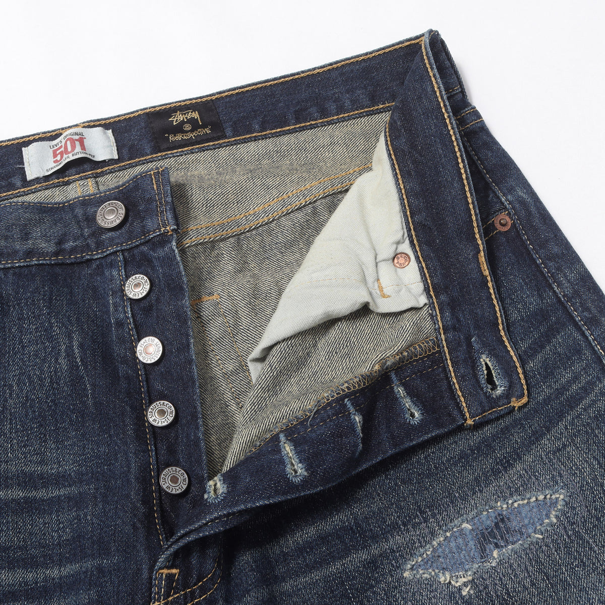 30周年記念 ×Levis 501 パッチ付き ダメージ加工 デニムパンツ