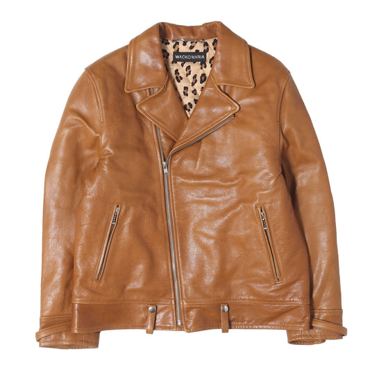 24AW カウレザー 裏地レオパード ダブル ライダースジャケット(LEATHER DOUBLE RIDERS JACKET)