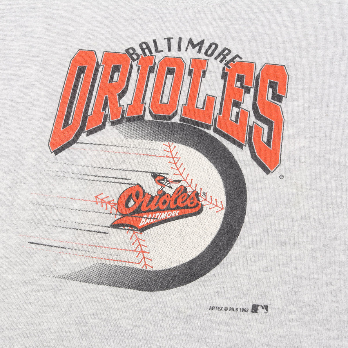 90s MLB ボルティモア・オリオールズ プリント クルーネック スウェット / USA製 ARTEX