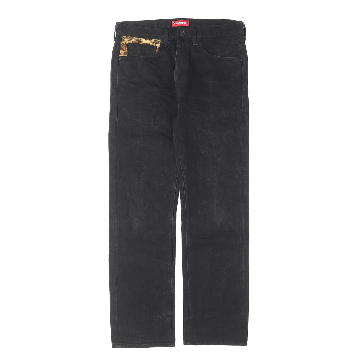 ×Levi's 505 レオパード切替し ブラック デニムパンツ(505 Jean)