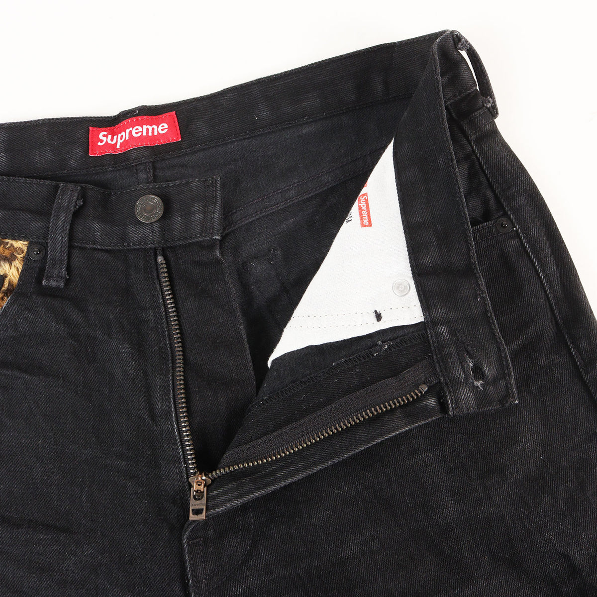 ×Levi's 505 レオパード切替し ブラック デニムパンツ(505 Jean)