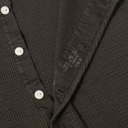 ウォッシュ加工 ワッフル サーマル ヘンリーネック ロングスリーブ Tシャツ