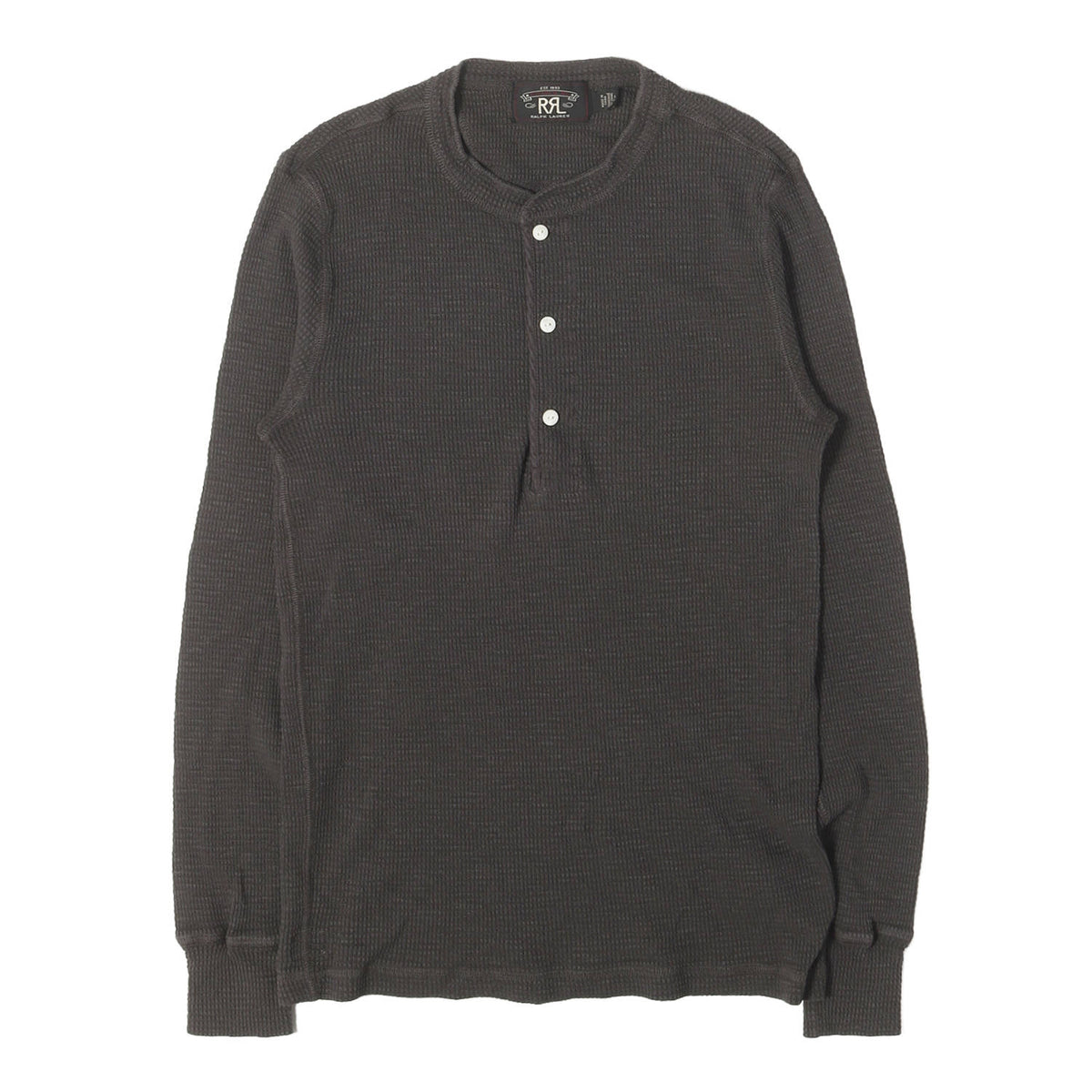 ウォッシュ加工 ワッフル サーマル ヘンリーネック ロングスリーブ Tシャツ