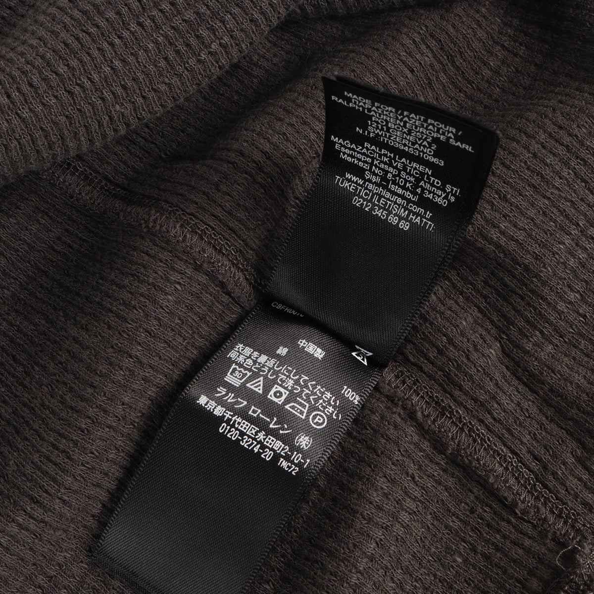 ウォッシュ加工 ワッフル サーマル ヘンリーネック ロングスリーブ Tシャツ