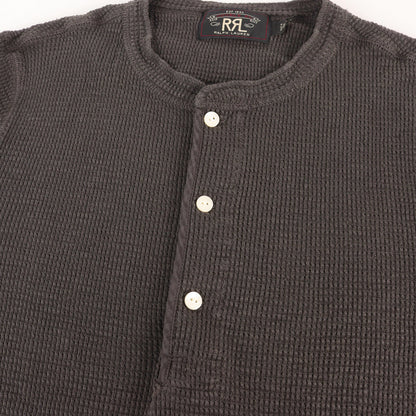 ウォッシュ加工 ワッフル サーマル ヘンリーネック ロングスリーブ Tシャツ