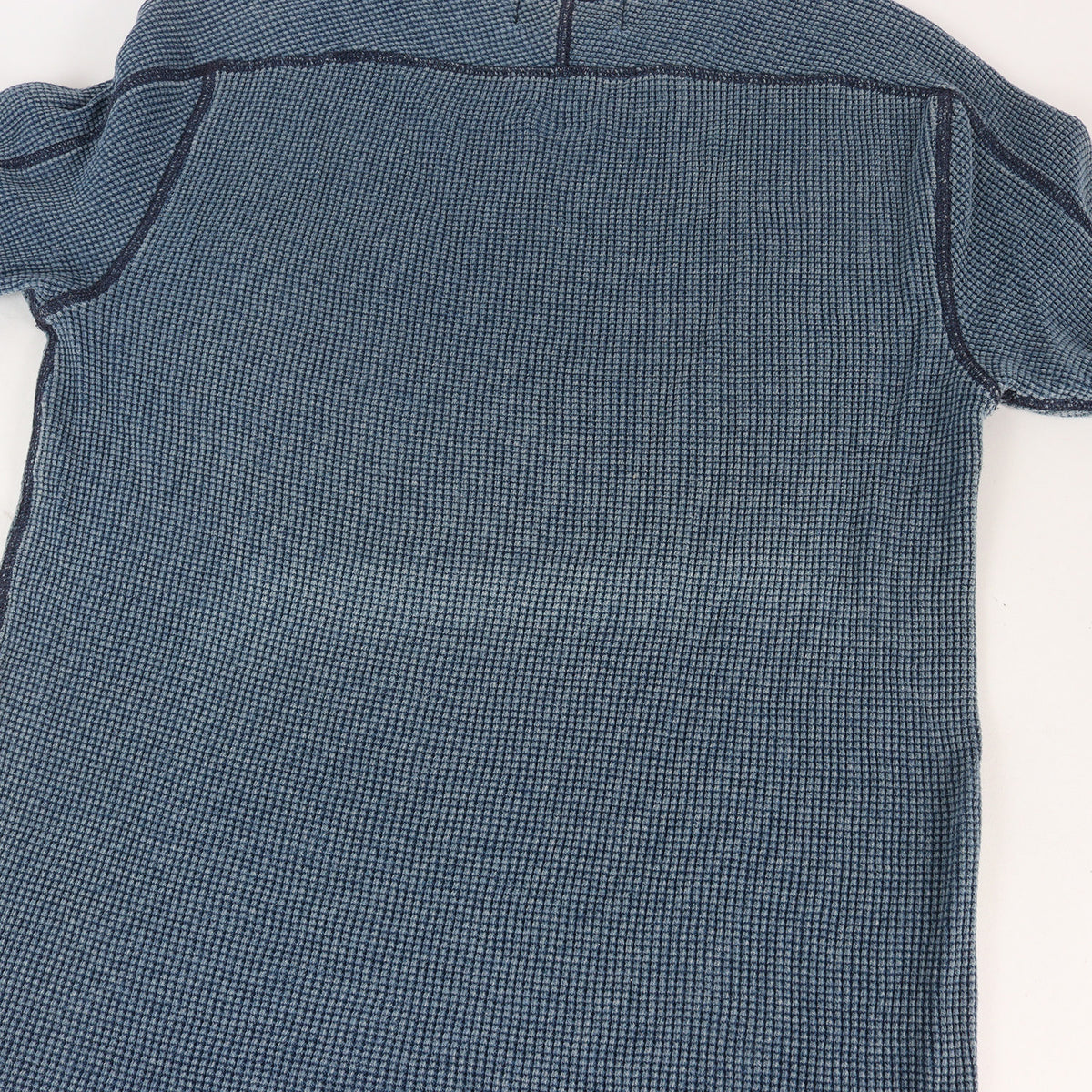 ポケット付き インディゴ染め ワッフル サーマル クルーネック ロングスリーブ Tシャツ