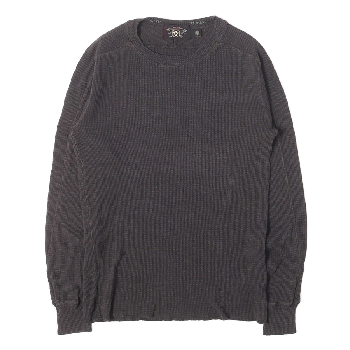 ウォッシュ加工 ワッフル サーマル クルーネック ロングスリーブ Tシャツ