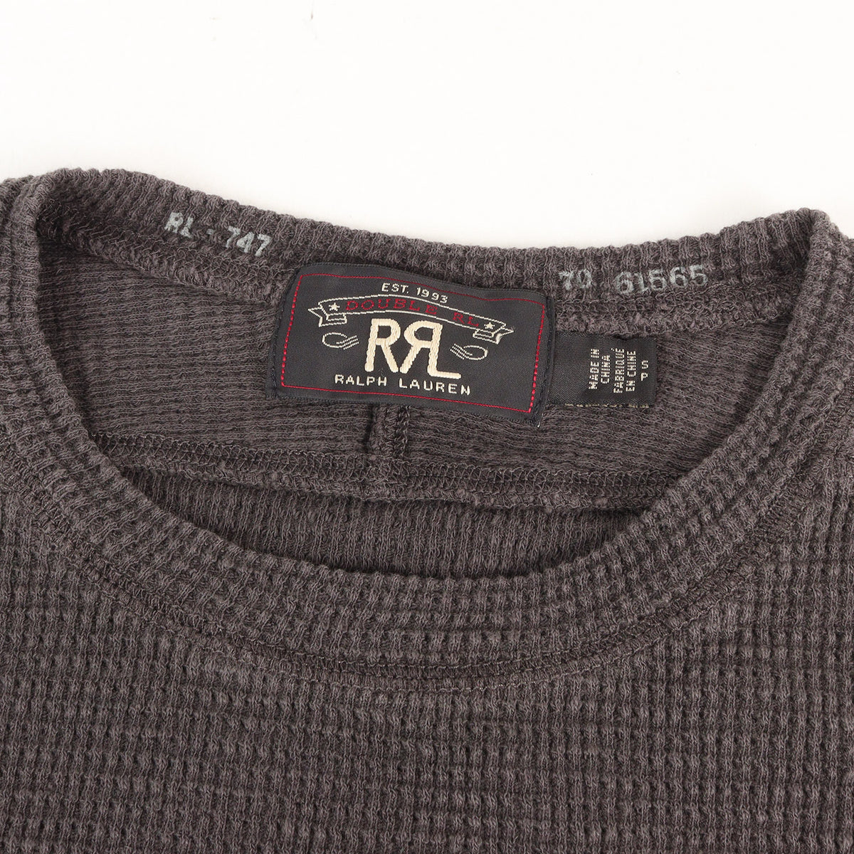 ウォッシュ加工 ワッフル サーマル クルーネック ロングスリーブ Tシャツ