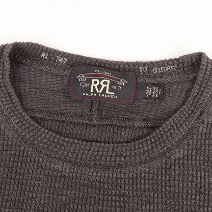 ウォッシュ加工 ワッフル サーマル クルーネック ロングスリーブ Tシャツ