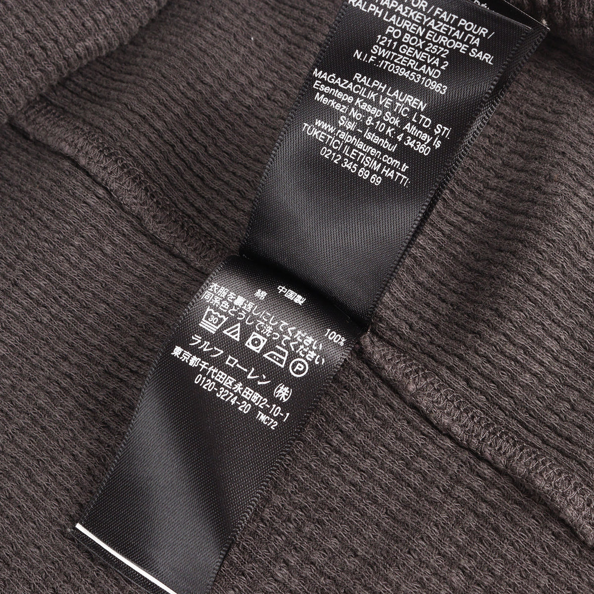 ウォッシュ加工 ワッフル サーマル クルーネック ロングスリーブ Tシャツ