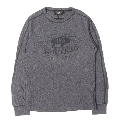 バイソン プリント ごま塩 クルーネック ロングスリーブ Tシャツ