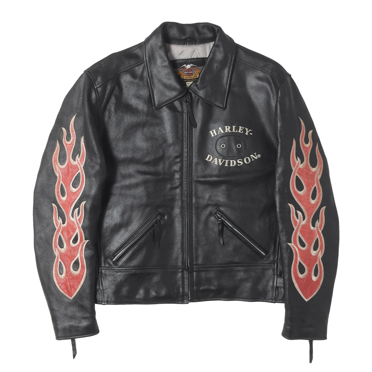 90s フレイム×バッファロースカル レザー シングル ライダースジャケット