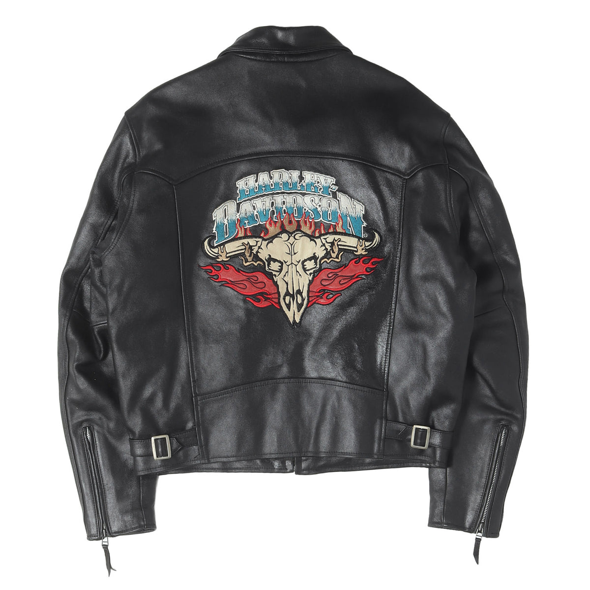 90s フレイム×バッファロースカル レザー シングル ライダースジャケット