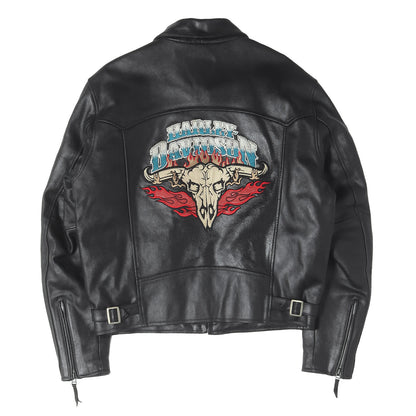 90s フレイム×バッファロースカル レザー シングル ライダースジャケット