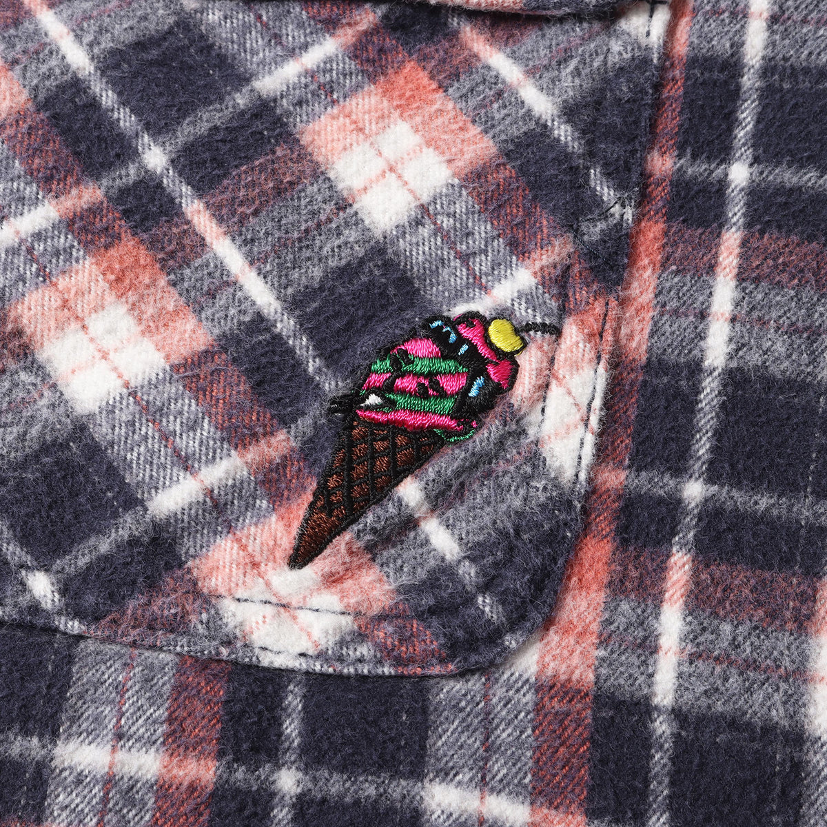 アイコン刺繍 チェック フランネルシャツ