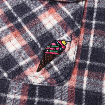 アイコン刺繍 チェック フランネルシャツ