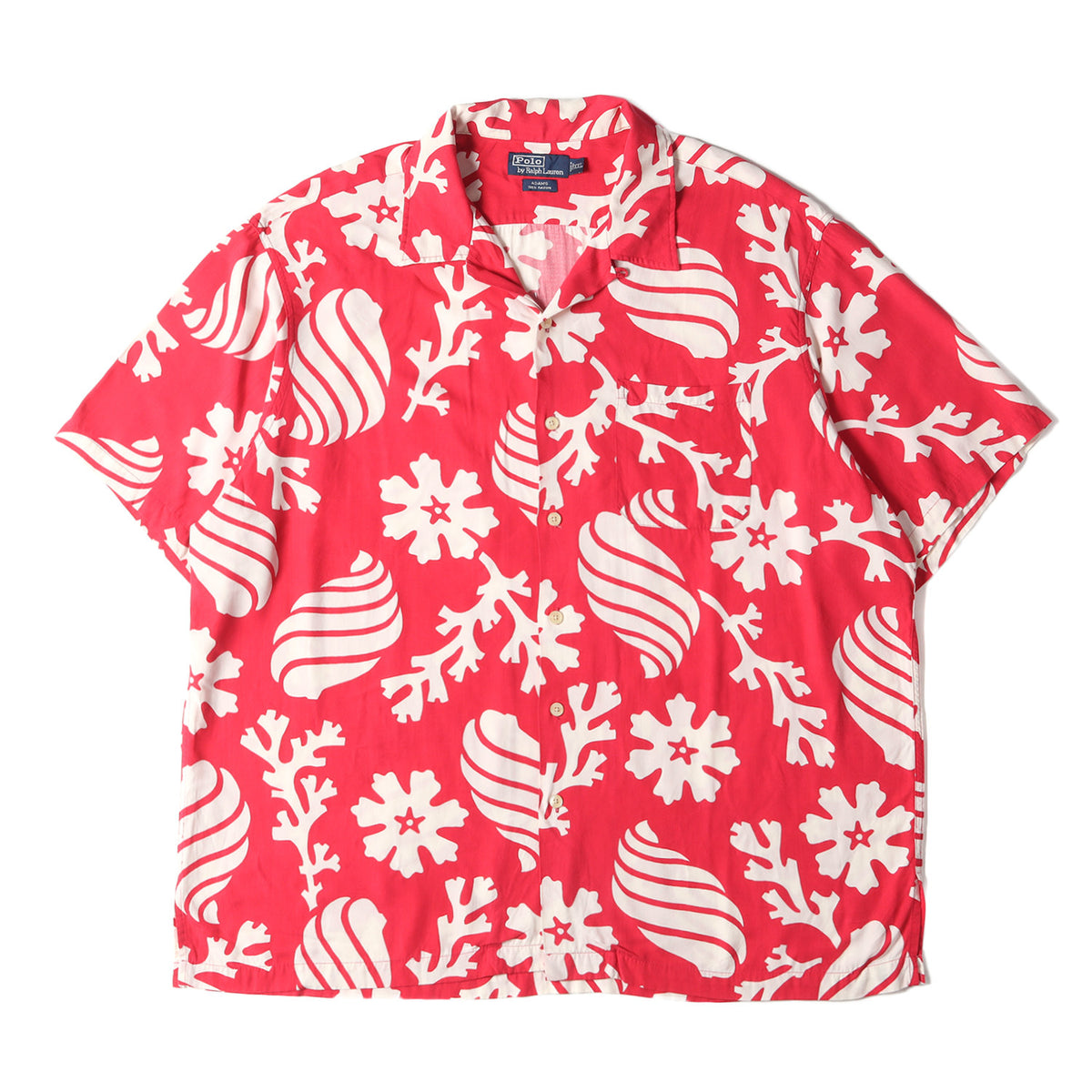 90s ADAMS サンゴ&シェル柄 レーヨン アロハシャツ(ビッグサイズ)