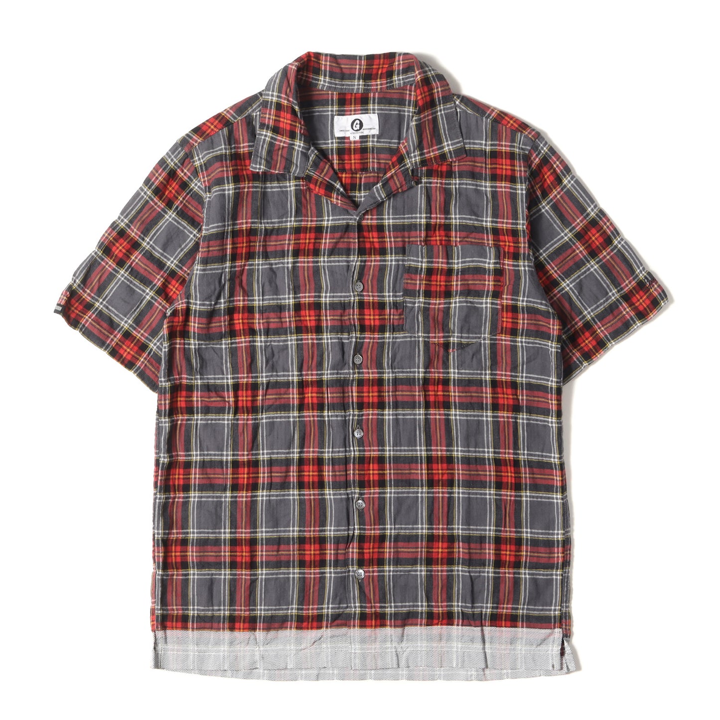 復刻モデル 裾ライン シャーリング オープンカラー チェック 半袖シャツ(EDGE LINE CHECK S/S SHIRT)