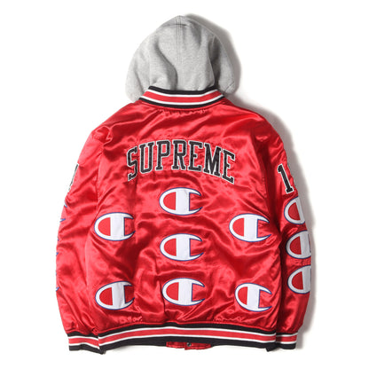 ×Champion フード付き サテン バーシティジャケット / スタジャン(Hooded Satin Varsity Jacket)