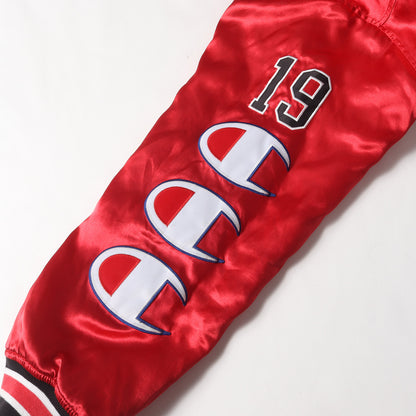 ×Champion フード付き サテン バーシティジャケット / スタジャン(Hooded Satin Varsity Jacket)