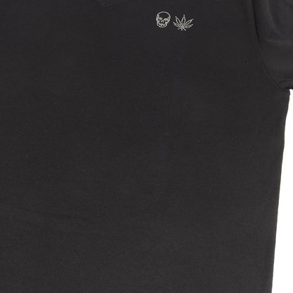 スワロフスキー&メタルビーズ ロゴ Vネック 半袖 コットンニット