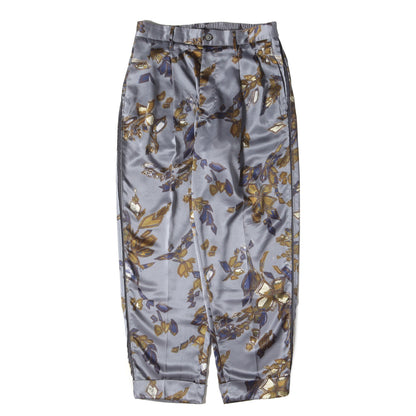 フラワー柄 サテン 2タック テーパード イージー スラックスパンツ