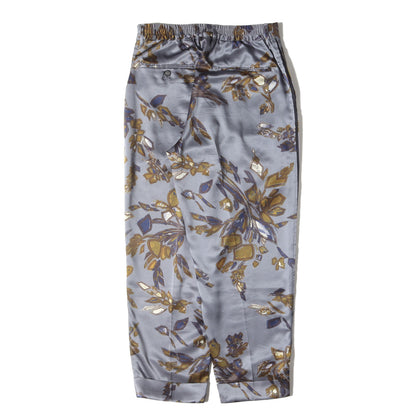 フラワー柄 サテン 2タック テーパード イージー スラックスパンツ