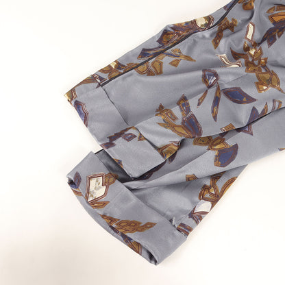 フラワー柄 サテン 2タック テーパード イージー スラックスパンツ