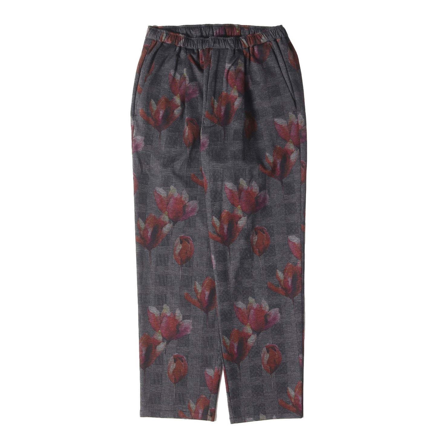 フラワー グレンチェック ストレッチ テーパード イージーパンツ
