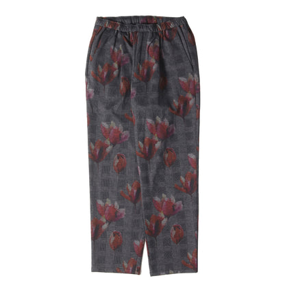 フラワー グレンチェック ストレッチ テーパード イージーパンツ