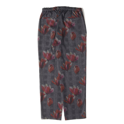 フラワー グレンチェック ストレッチ テーパード イージーパンツ