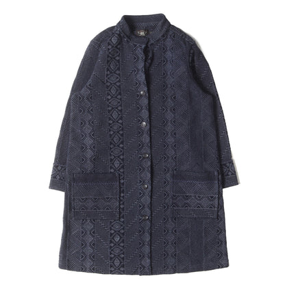 22年製 藍染め 刺し子 スタンドカラー コート