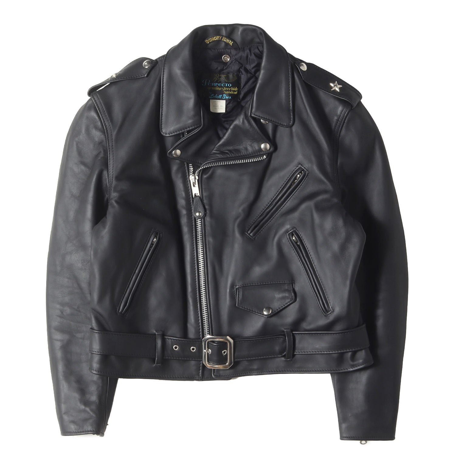 Schott ショット ジャケット ブラック 黒 サイズ:42(XL) | USA製 613NS | 中田商店別注 | ワンスター ステアハイドレザー ダブル ライダースジャケット | アウター ブルゾン 上着 | コラボ【メンズ】【中古】【美品】【K4617】 USA製 613NS] 中田商店別注 ワンスター ステアハイドレザー ダブル