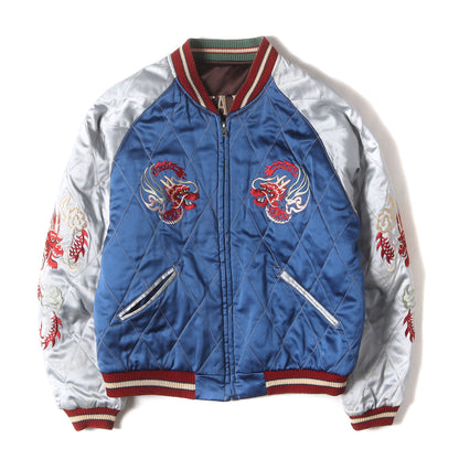 [希少 M品番] 90s 虎×鷲 / JAPANマップ リバーシブル キルティング サテン スカジャン
