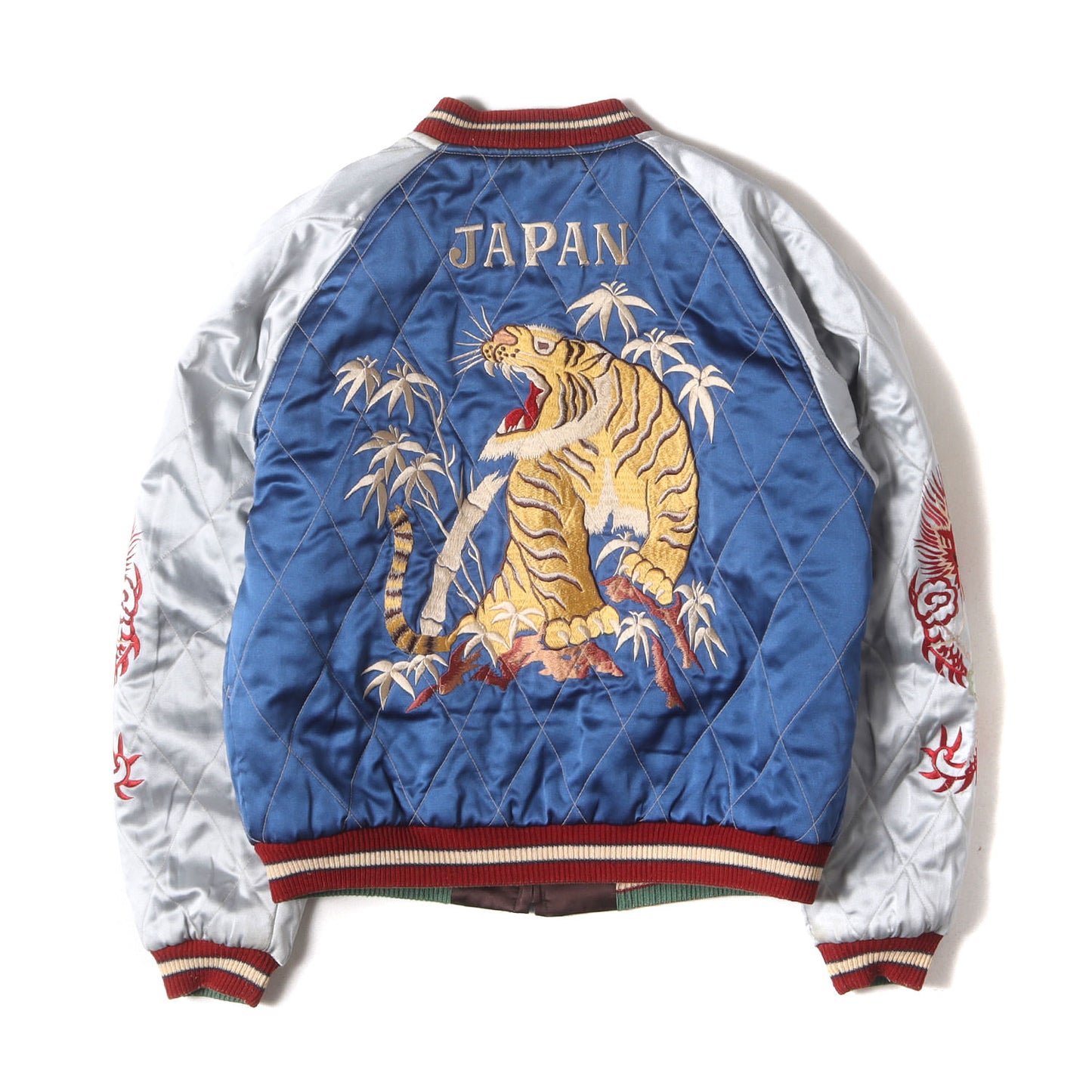 [希少 M品番] 90s 虎×鷲 / JAPANマップ リバーシブル キルティング サテン スカジャン