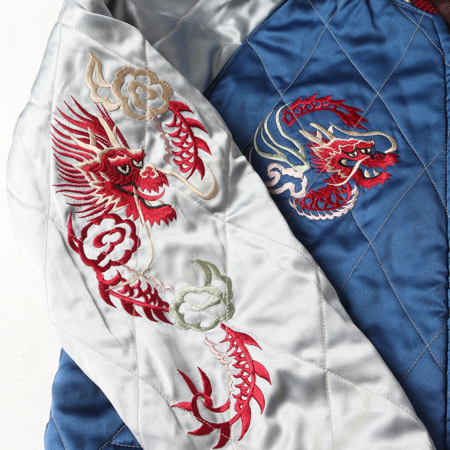 [希少 M品番] 90s 虎×鷲 / JAPANマップ リバーシブル キルティング サテン スカジャン
