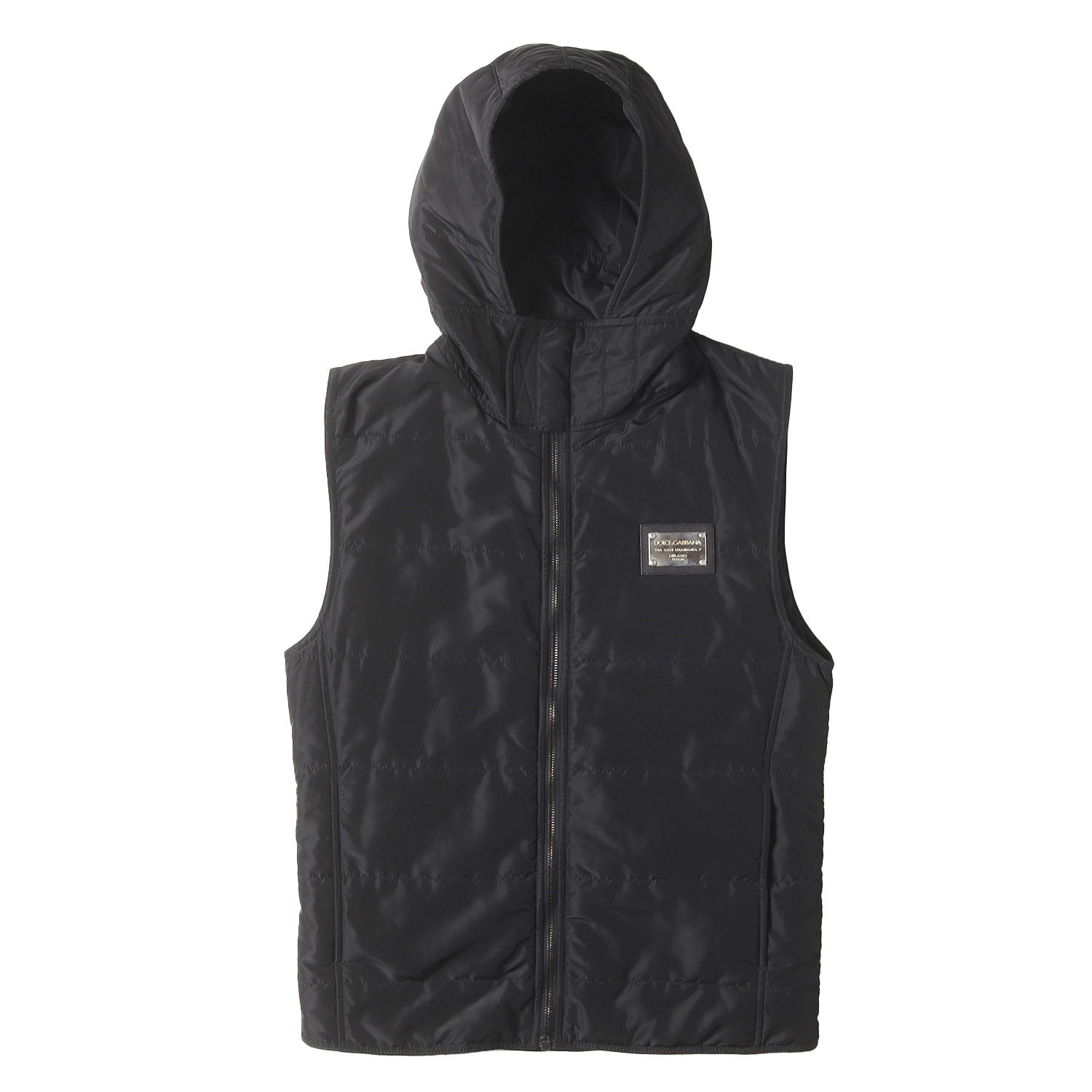 ロゴプレート付き 中綿 フード ジップ ベスト - ブランド古着の通販