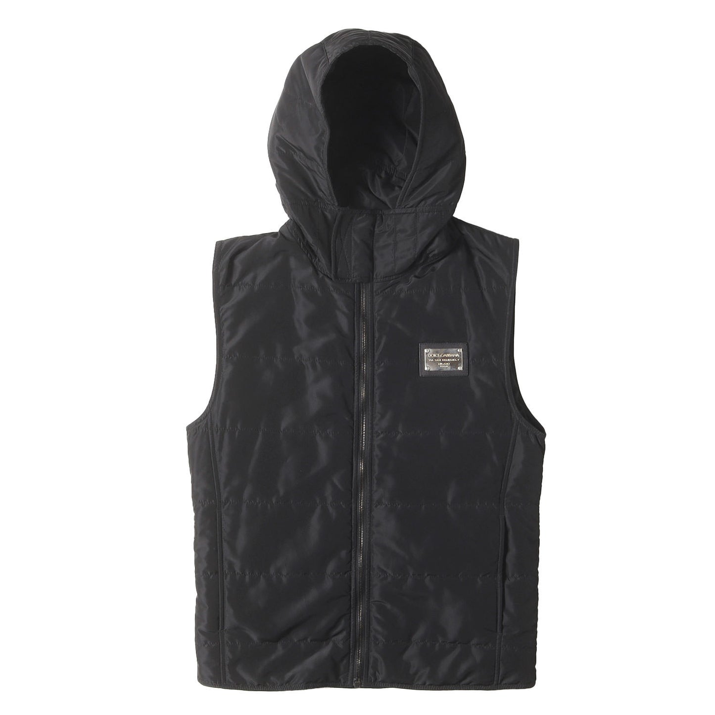 ロゴプレート付き 中綿 フード ジップ ベスト