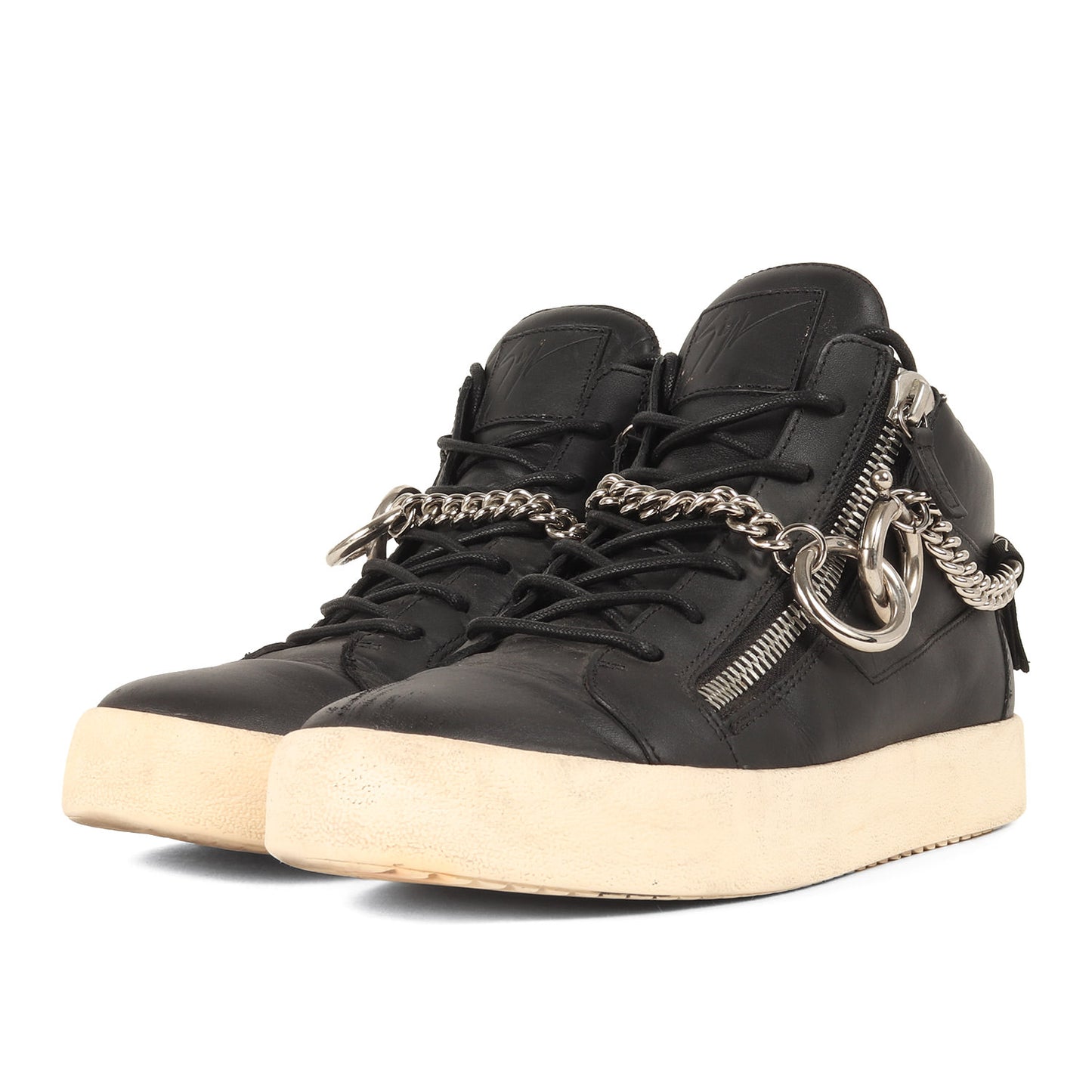 チェーン付き レザー ミッドカット スニーカー