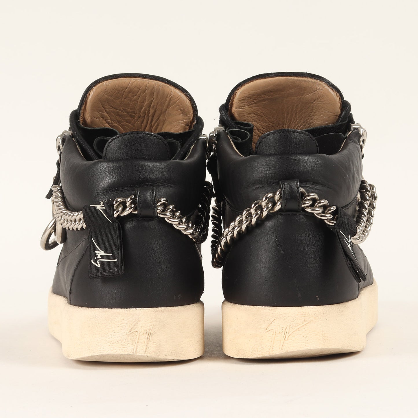 チェーン付き レザー ミッドカット スニーカー