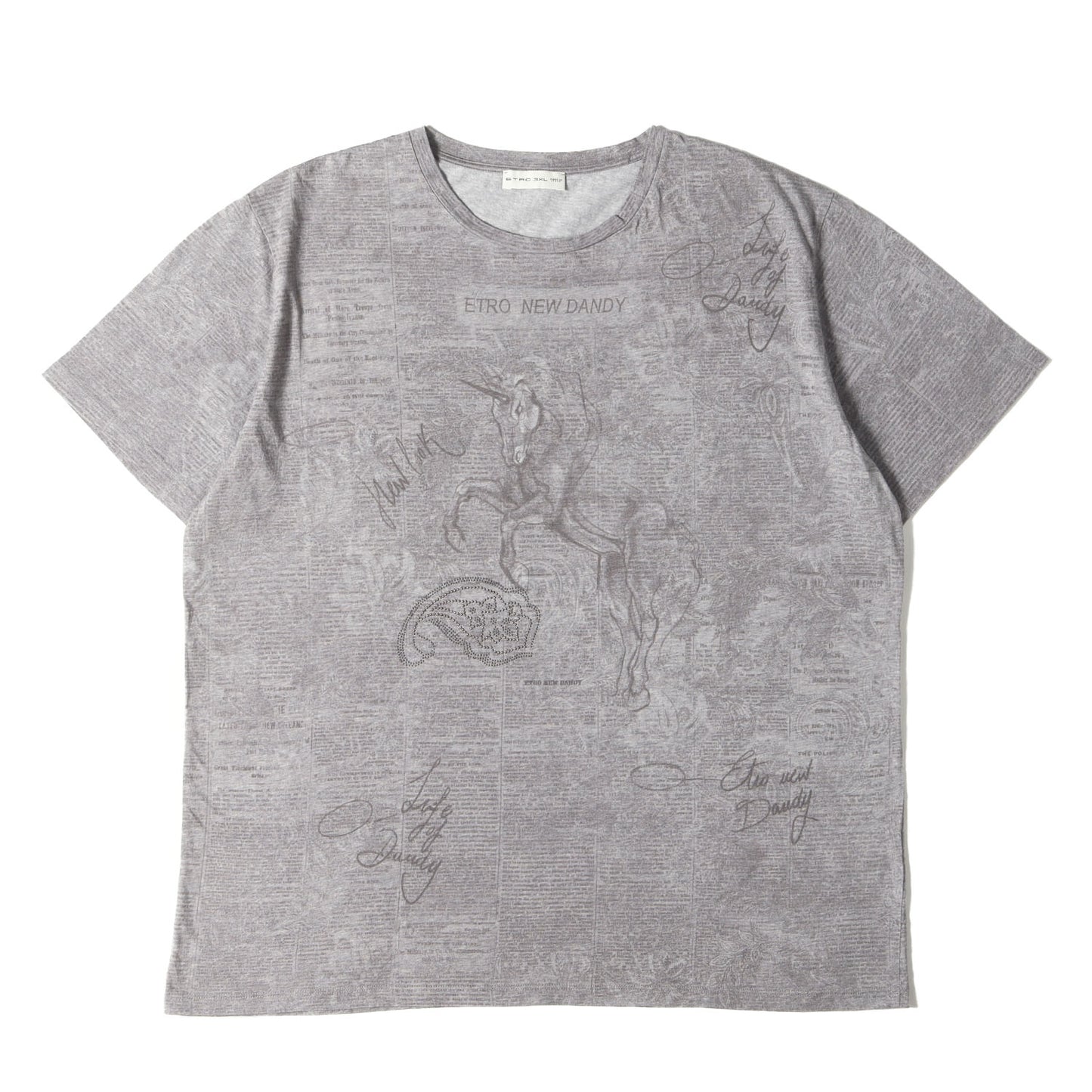 ビーズペイズリー ニュースペーパー 全面プリント Tシャツ