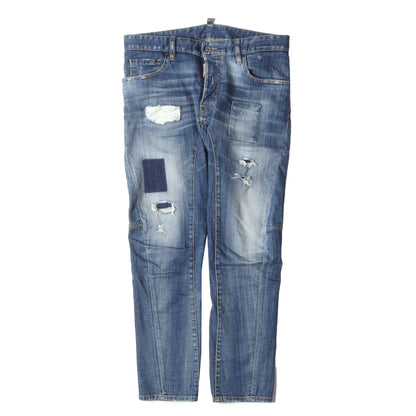 クラッシュリペア加工 立体裁断 ストレッチ デニムパンツ(TIDY BIKER)